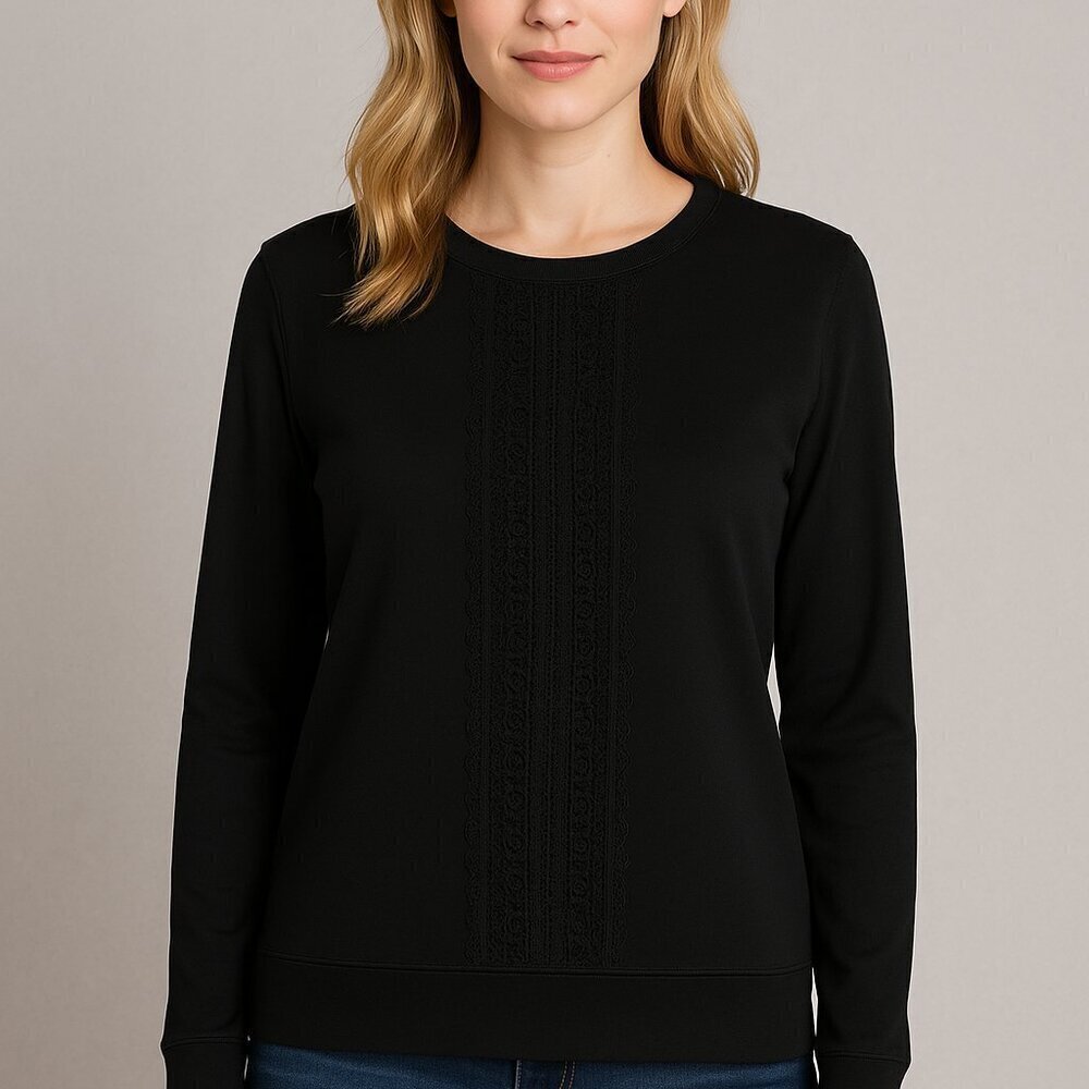 Karl Lagerfeld Lace Sweater Size Small Minimalist Black Dainty Work Preppy